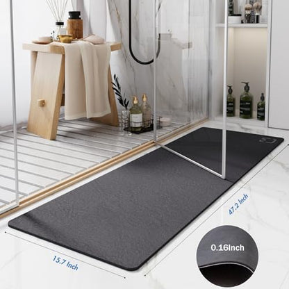 Dark Grey Long Bathroom Rugs Large Stone Bath Mats for Bathroom,15.7"x47.2"