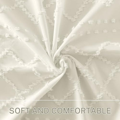 Siiluminisoy Extra Long Cream Boho Shower Curtain, 72 x 78 Tufted Chevron Textured Striped Modern Farmhouse Minimalist Woven Fabric for Bathroom