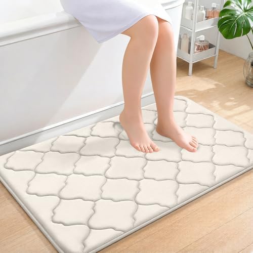 OLANLY Memory Foam Bath Mat Rug 36x24, Ultra Soft Bathroom Rugs, Ivory