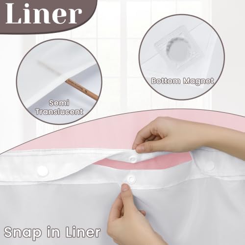 SORTTO No Hook Slub Shower Curtain with Liner, 71x74, Pink
