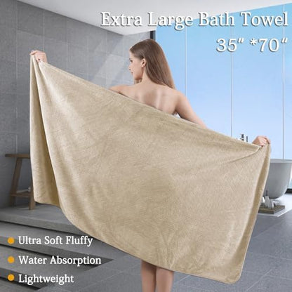 4 Piece Extra Large Bath Towels Set 35x70 Inches - Luxury 600 GSM Oversized Bath Sheet Towel,Ultra Soft Microfiber - Quick Dry,Highly Absorbent Shower Towels Spa Hotel Bathroom Towel Set (Beige)