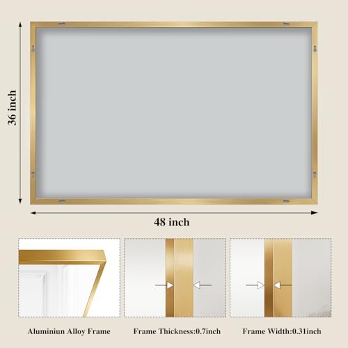 Koonmi Gold Mirrors for Wall, 36x48 Inch Bathroom Mirror, Rectangular Wall Mirror for Living Room Bedroom Bathroom, Hangs Horizontally or Vertically