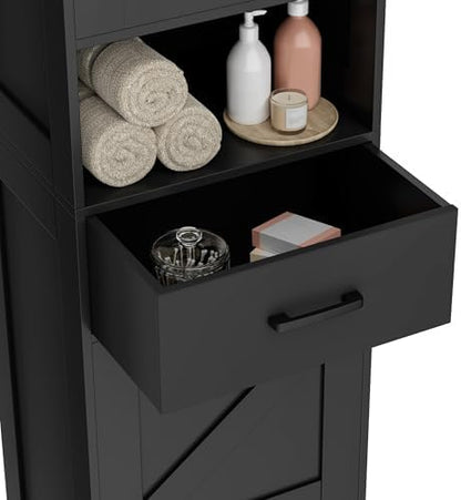 Homhedy 67" H Tall Bathroom Storage Cabinet with Barn Doors and Drawer