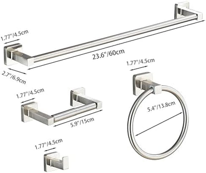 Brushed Nickel Bathroom Hardware Set 4 Pieces,Bathroom Accessories Set Stainless Steel Wall Mounted, Hand Towel Bar, Towel Ring, Robe Towel Hooks,Toilet Paper Holder,Towel Bar Set, 23.6 Inch