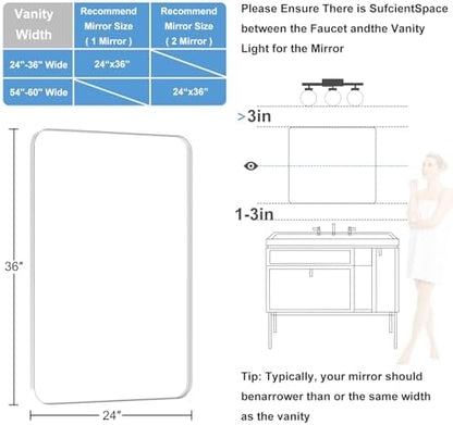 Brushed Nickel Bathroom Mirror for Over Sink, 24" x 36" Framed Rectargular Wall-Mounted Bathroom Mirrors for Vanity, Decorative, Farmhouse, Restroom, Horizontally or Vertically Hanging