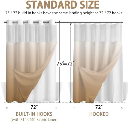 No Hook Shower Curtain with Liner Set Hotel Waffle Ombre Beige 72W X 75L