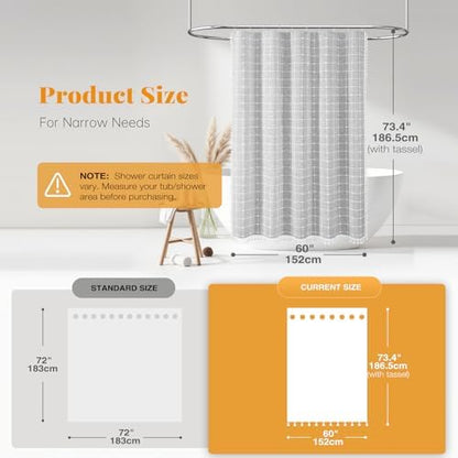 BTTN 60x72 Boho Farmhouse Linen Heavy Duty Shower Curtain Set, Gray/Grey