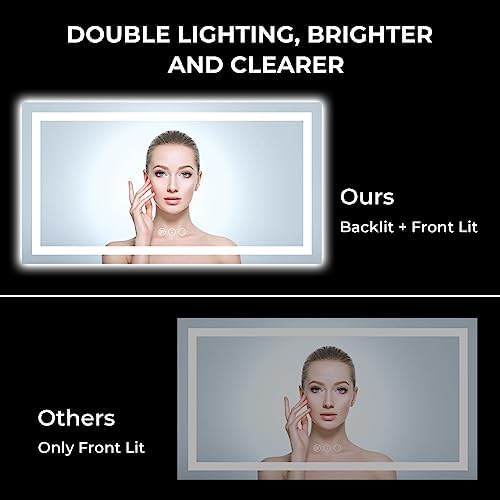 60x40 LED Bathroom Mirror with Lights, Lighted Vanity Mirror