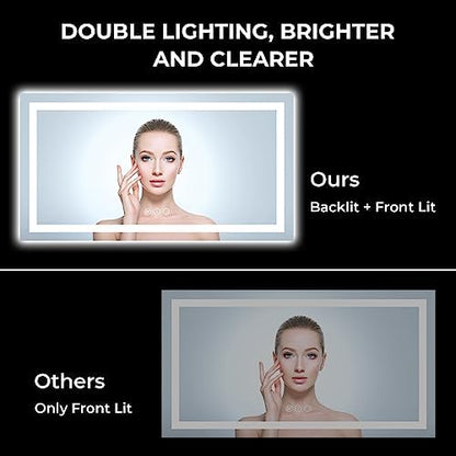 55x30 LED Bathroom Mirror with Lights, Lighted Vanity Mirror