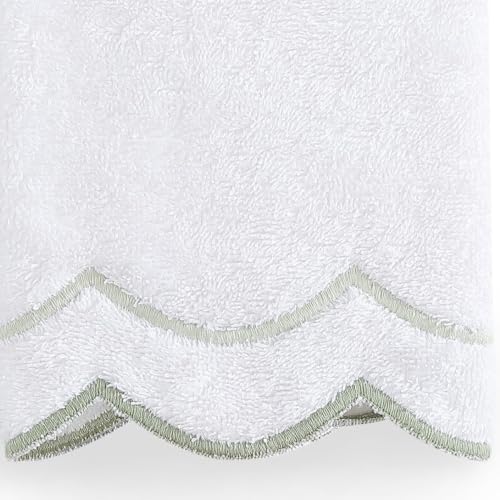 Peri Home 100% Cotton Hand Towel for Bathroom, Embroidered, Soft & Absorbent, 500 GSM, 1 Piece, 16" x 27", White with Sage Scallop