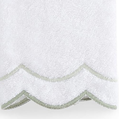 Peri Home 100% Cotton Hand Towel for Bathroom, Embroidered, Soft & Absorbent, 500 GSM, 1 Piece, 16" x 27", White with Sage Scallop