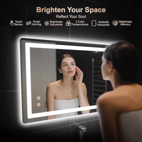 Delma 24x40 LED Bathroom Vanity Mirror with Lights, Anti-Fog, Dimmable