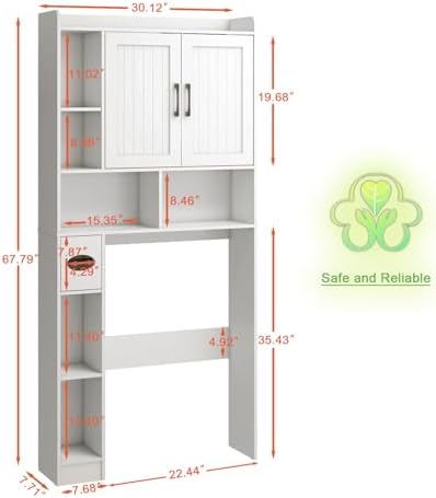 Vabches Farmhouse Over The Toilet Storage Cabinet with Barn Door, White