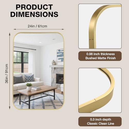 24"x36" Bathroom Mirror for Over Sink, Brushed Gold Rectangle Vanity Mirror