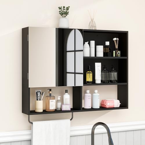Bathroom Wall Cabinet, Medicine Cabinet with Mirror, Black