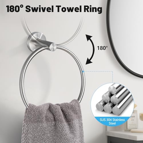 5 Pieces Brushed Nickel Bathroom Hardware Accessories Set SUS304 Stainless Steel Towel Bar Holder Set, 23.6Inch Towel Racks for Bathroom, Robe Towel Hooks, Toilet Paper Holder Wall Mounted