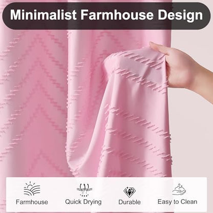 Siiluminisoy Pink Shower Curtain Fabric Cute Shower Curtain Cloth Textured Tufted Chevron Boho Shower Curtains Waterproof for Bathroom 72" x 72"
