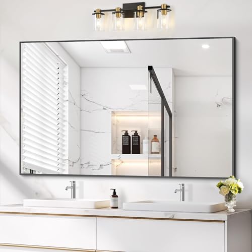 COFENY Black Bathroom Mirror, 48"X36" Rectangle Mirrors for Wall Metal Frame, Modern Vanity Wall Mirror for Bathroom Living Room, Entryway Hangs Horizontal or Vertical