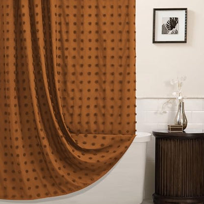 Extra Long Boho Farmhouse Shower Curtain Woven Fabric 84 Inch Pumpkin Orange Shower Curtain, 72 x 84 Tufted Pleat Floral Puffs Textured Modern Minimalist Shower Curtain Set with Hooks for Bathroom