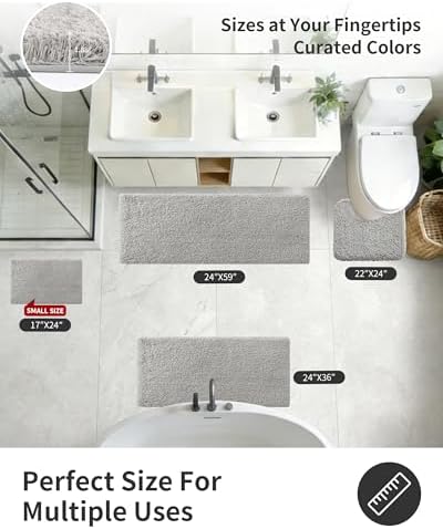 ILANGO Grey Bathroom Rugs 36" × 24" Non Slip & Super Absorbent Extra Thick Soft, Washable Bath Mat for Floor, Microfiber Plush Shaggy Bath Rug with Rubber for Bathtub Shower Room Sink