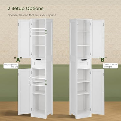 Iwell Tall Bathroom Cabinet, Slim Narrow Bathroom Storage Cabinet with Adjustable Shelves, Storage Cabinets with 1 Drawer, for Bathroom, Living Room, Entryway, Kitchen, White