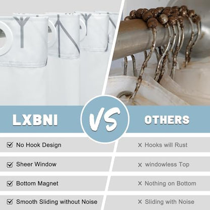 LXBNI Herringbone No Hook Shower Curtain with Liner, Grey White 71 x 74