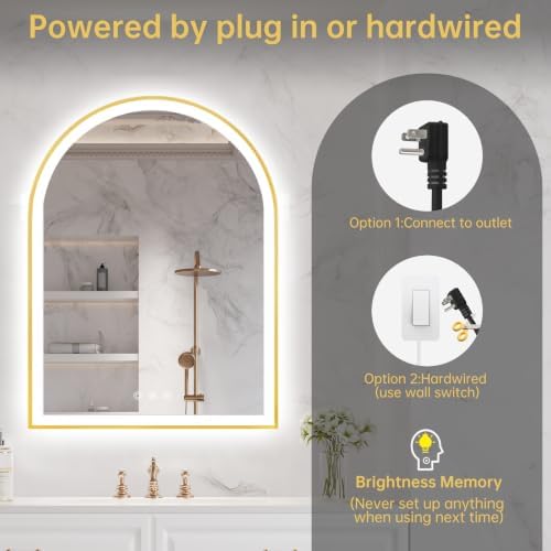24"x32" Arched LED Lighted Bathroom Mirror with Lights
