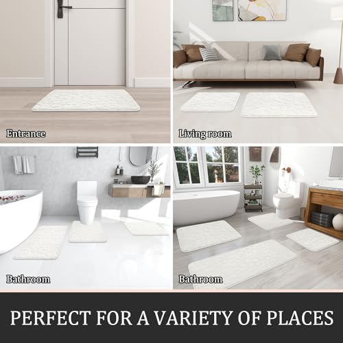 YIHOUSE Bathroom Rugs Mat Set, Memory Foam Bath Mat 2 Piece White