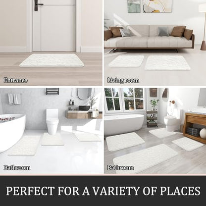 YIHOUSE Bathroom Rugs Mat Set, Memory Foam Bath Mat 2 Piece White