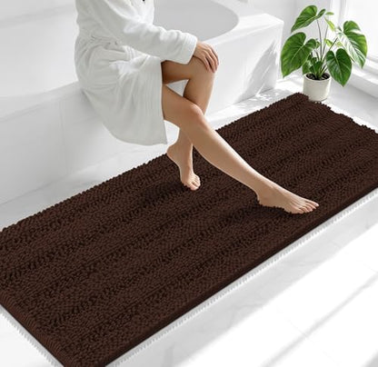 Smiry Thick Chenille Bathroom Runner Rugs 70x24, Absorbent Bath Mat, Brown