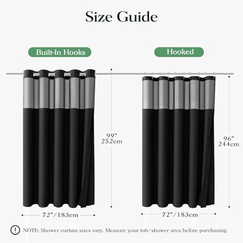 Dynamene Black Hook Free Waffle Shower Curtain & Snap-in Fabric Liner,72x99
