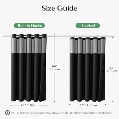 Dynamene Black Hook Free Waffle Shower Curtain & Snap-in Fabric Liner,72x99