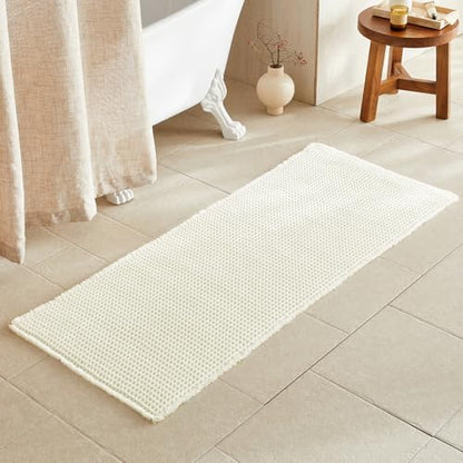 TYUU Cream White Waffle Runner Rug Bathroom, Long Boho Bath Mat, 60x24