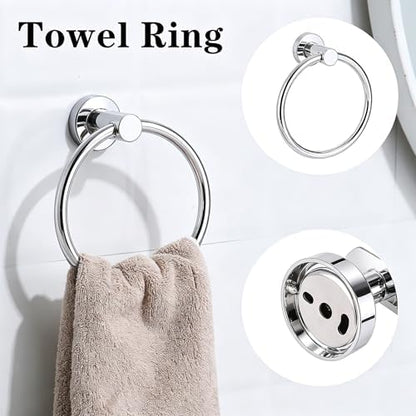 4-Piece Polished Chrome Bathroom Hardware Set - Toilet Paper Holder and Hand Towel Holder, Towel Ring Wall Mounted, Stainless Steel Accessories Set - Silver