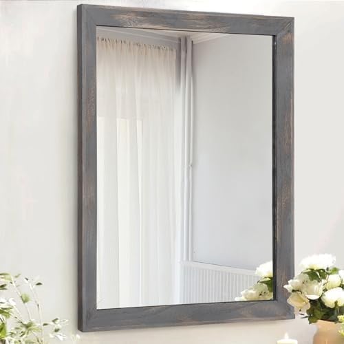 AAZZKANG Wooden Mirror Rectangle Rustic Mirrors for Wall Decorative for Bedroom Bathroom Living Room Entryway Hanging Home Decor 28"x20"