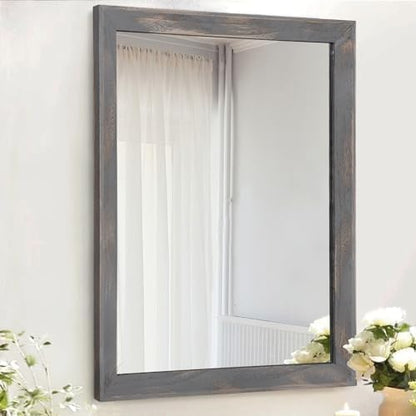 AAZZKANG Wooden Mirror Rectangle Rustic Mirrors for Wall Decorative for Bedroom Bathroom Living Room Entryway Hanging Home Decor 28"x20"
