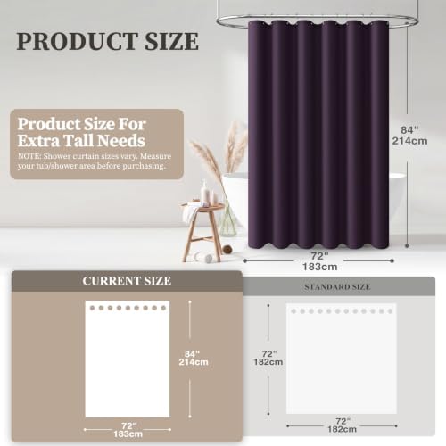 BTTN Long Linen Textured Waterproof Shower Curtain Set, 72x84, Purple