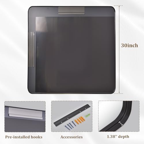 30"x 30" Black Bathroom Mirror - Aluminum Framed Wall Mirror, Bathroom Wall Mounted Vanity Mirror, Modern Bathroom Mirror, Bedroom, Living Room Wall Mirror, Hang Horizontally or Vertically