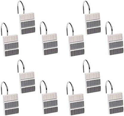 Zahari Home 13pc Modern Line Shower Curtain Set - Gray Luxury Contemporary Shower Curtains with Unique Design & 12 Hooks