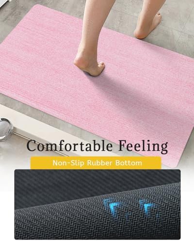 Mecko Bath Mat 24"x48",Ultra Thin Bathroom Rug fit Under Door Pink