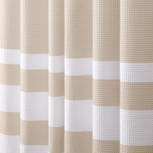 Beige Strip Waffle Weave Shower Curtain Heavyweight Cotton Fabric 72Wx72L