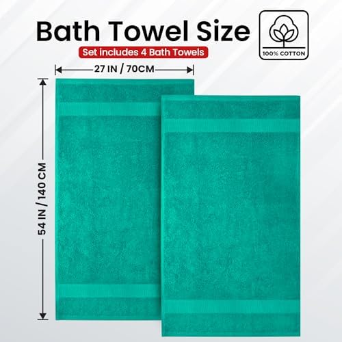 Infinitee Xclusives 100% Ring-Spun Cotton Bath Towels for Bathroom - Pack 4