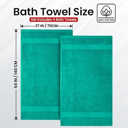 Infinitee Xclusives 100% Ring-Spun Cotton Bath Towels for Bathroom - Pack 4