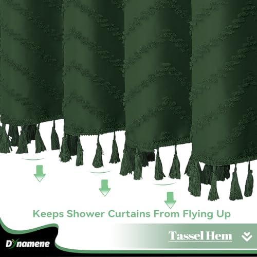 Dynamene Boho Farmhouse Shower Curtain Tufted Chevron 72"x72" Dark Green