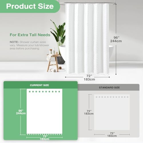 Dynamene Extra Long Boho Shower Curtain Tufted Chevron 72"x96" White