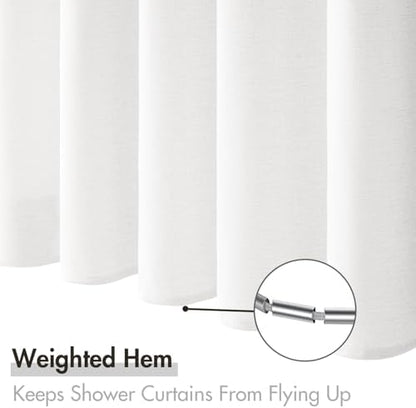 MIULEE W72*L80 Extra Long Linen Shower Curtain White 12 Metal Hooks