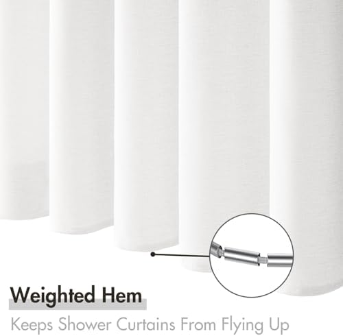 MIULEE Linen Fabric Shower Curtain White W72*L78 12 Metal Hooks