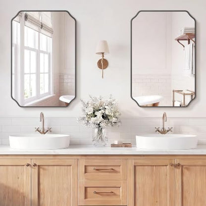 Vanity Bathroom Mirror, 20" x 30" Black Scalloped Mirror for Wall