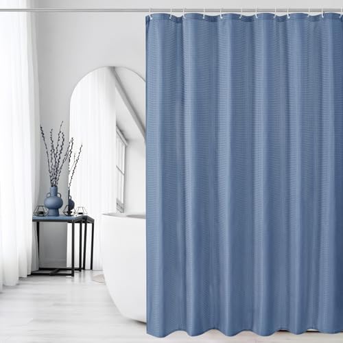 Gibelle Moonlight Blue Cloth-Textured Shower Curtain, Hotel Style, 72 X 72