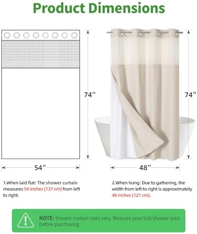 eachope No Hook Linen Texture Shower Curtain with Snap-in Liner,54x74 Cream